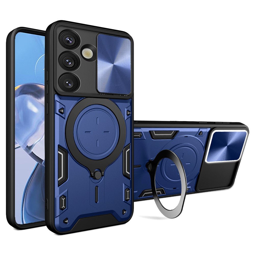 Samsung Galaxy S26-skal TPU + PC-mobilskal med stativ, glidande linsfönster
