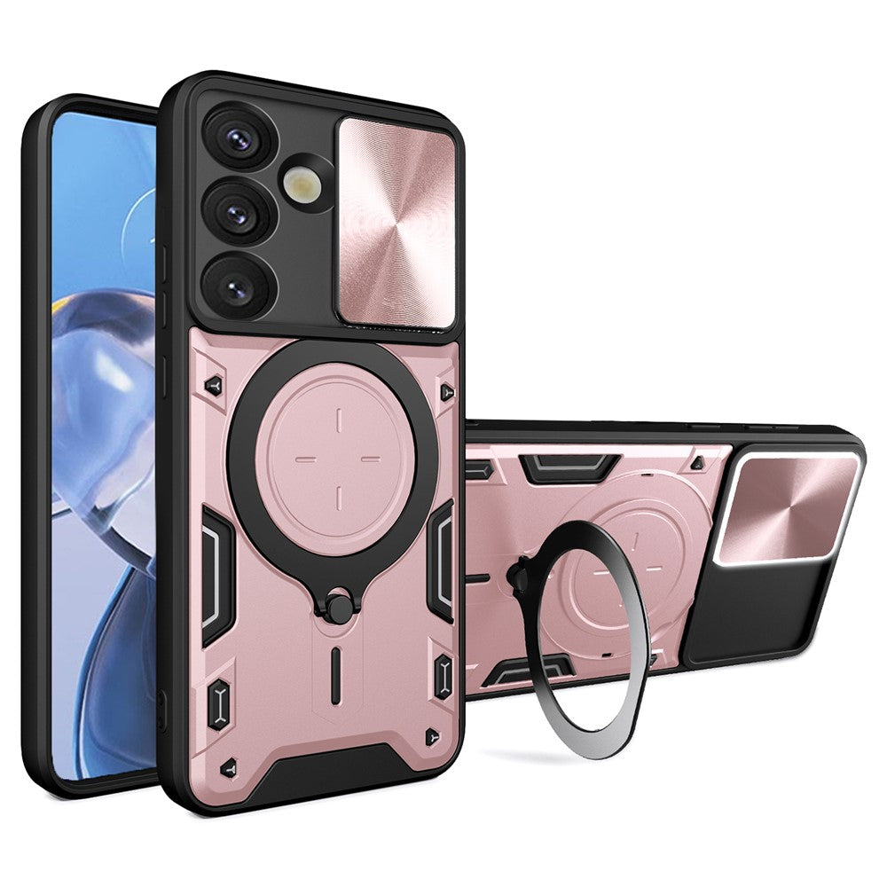 Samsung Galaxy S26-skal TPU + PC-mobilskal med stativ, glidande linsfönster
