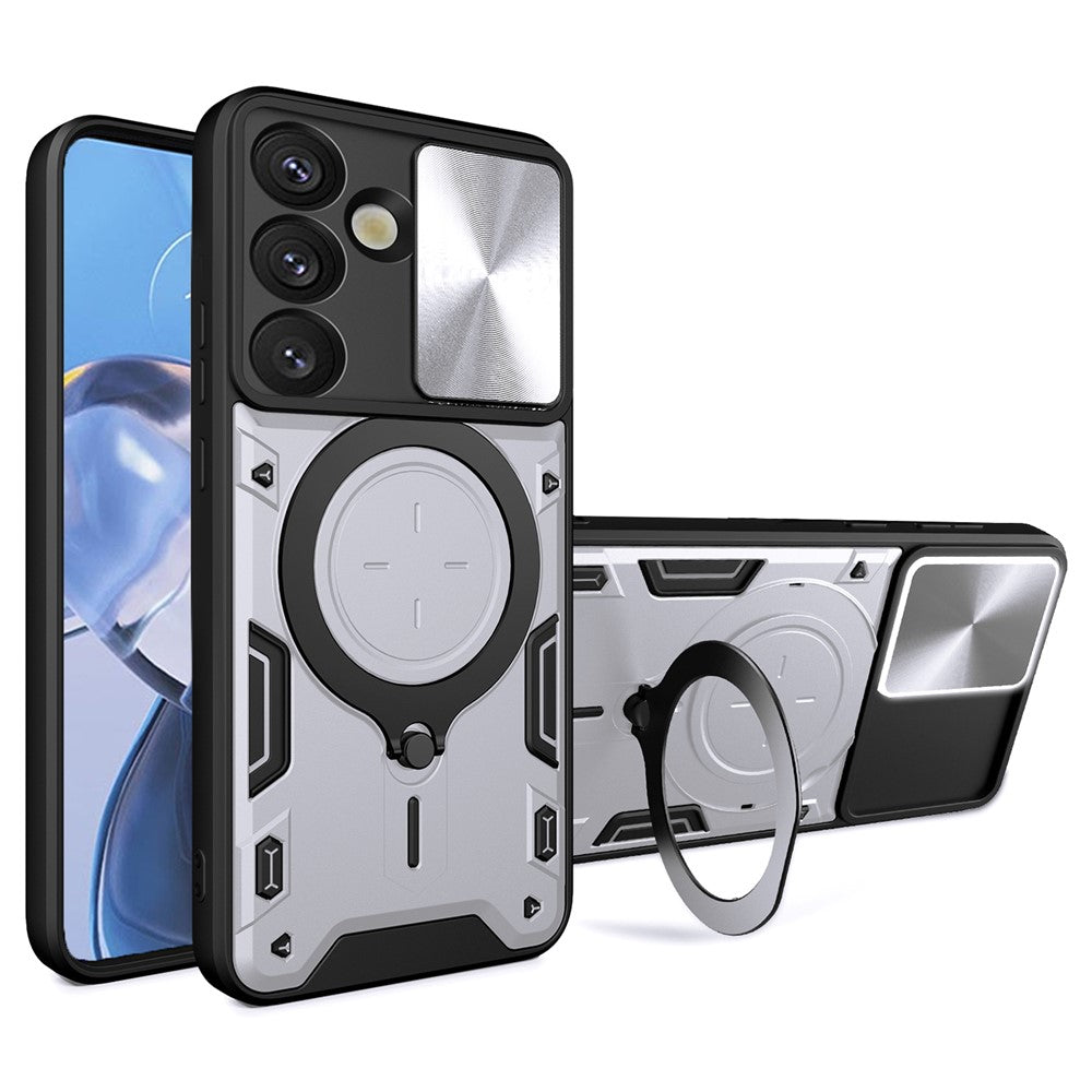 Samsung Galaxy S26-skal TPU + PC-mobilskal med stativ, glidande linsfönster