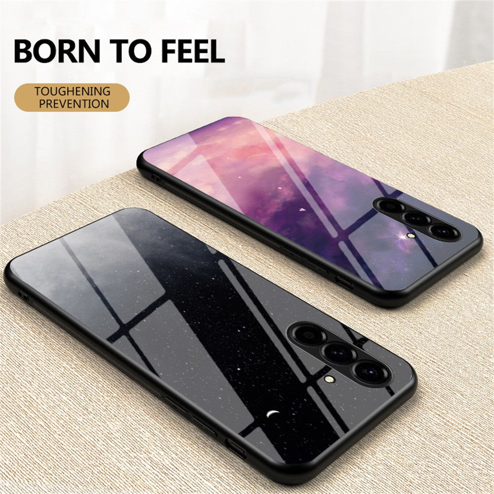 For Samsung Galaxy A37 5G Case Starry Sky Pattern Tempered Glass Phone Cover