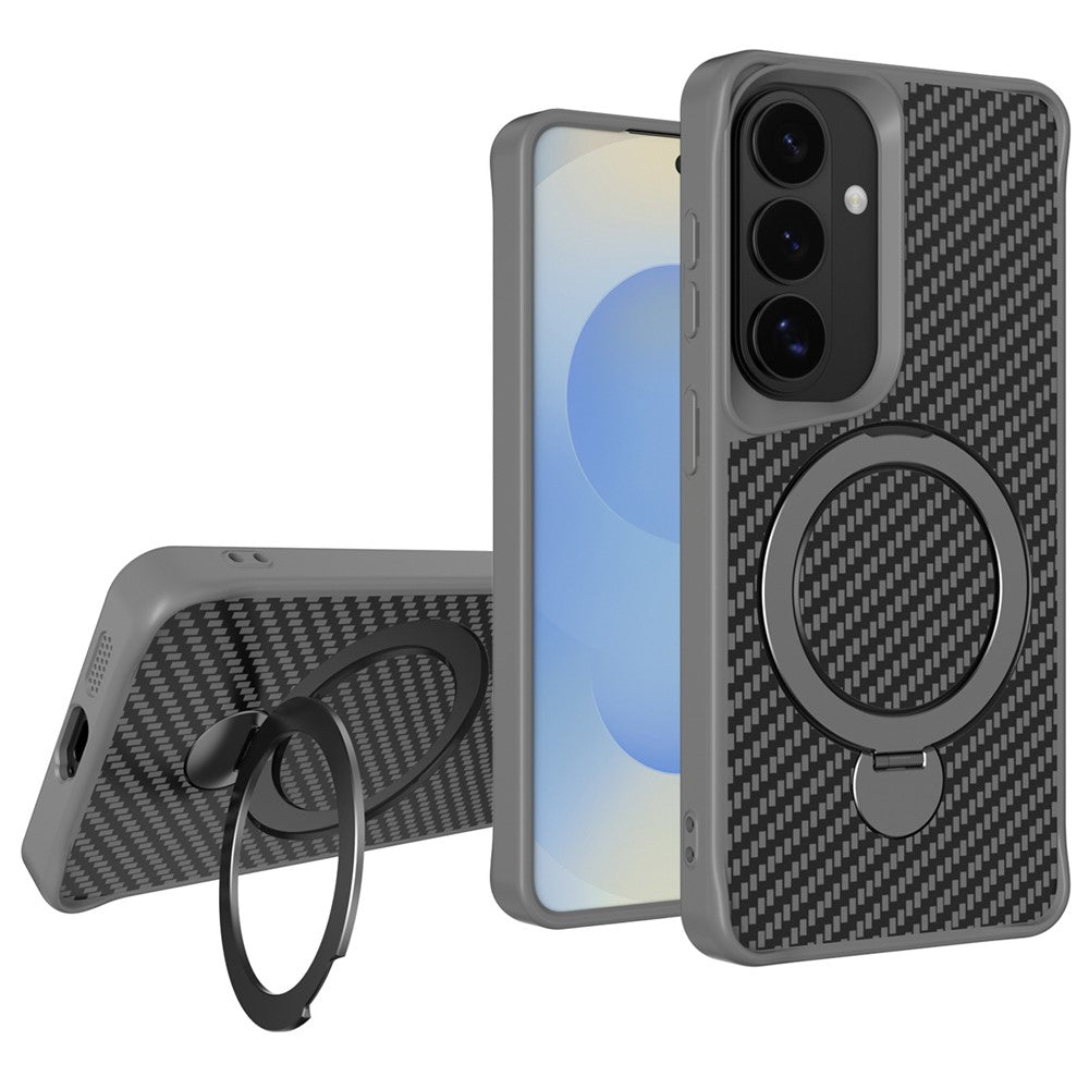 For Samsung Galaxy S26 Phone Case with Magnetic Kickstand TPU + PC Carbon Fiber Back Cover