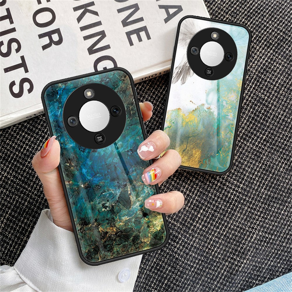 Phone Case For Honor Magic8 Lite 5G  /  X9d 5G  /  X70 5G Marble Pattern Tempered Glass + PC + TPU Protective Phone Cover