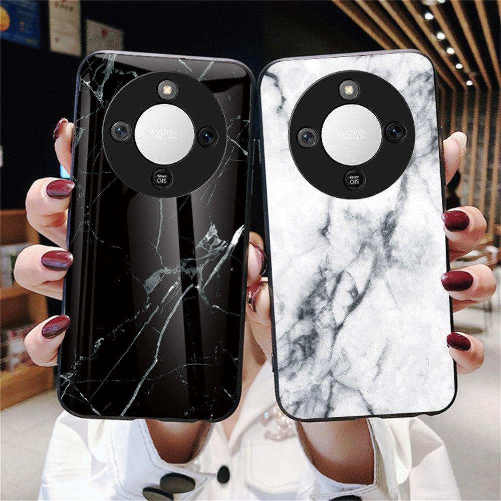 Phone Case For Honor Magic8 Lite 5G  /  X9d 5G  /  X70 5G Marble Pattern Tempered Glass + PC + TPU Protective Phone Cover
