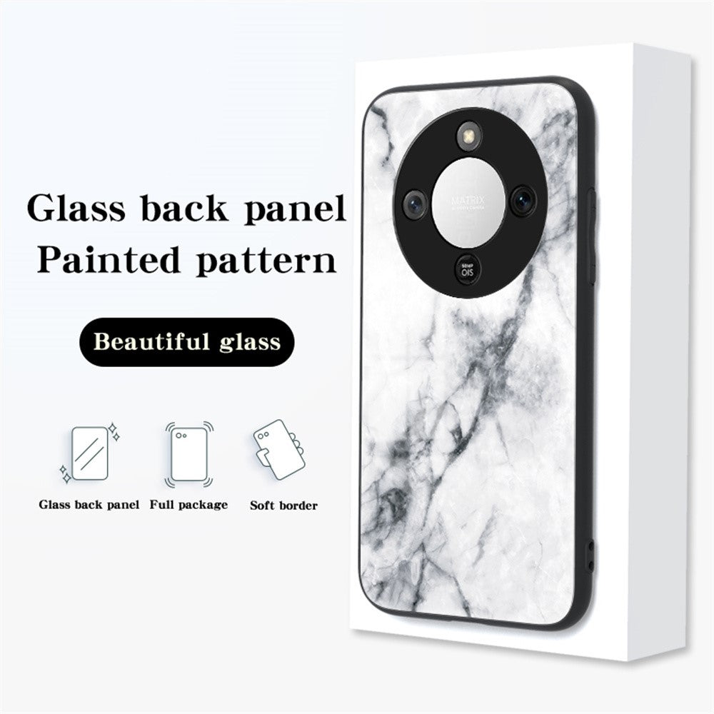 Phone Case For Honor Magic8 Lite 5G  /  X9d 5G  /  X70 5G Marble Pattern Tempered Glass + PC + TPU Protective Phone Cover