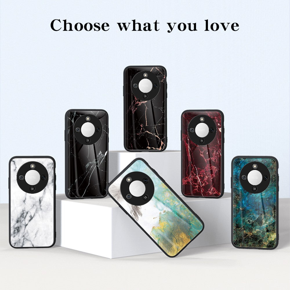 Phone Case For Honor Magic8 Lite 5G  /  X9d 5G  /  X70 5G Marble Pattern Tempered Glass + PC + TPU Protective Phone Cover
