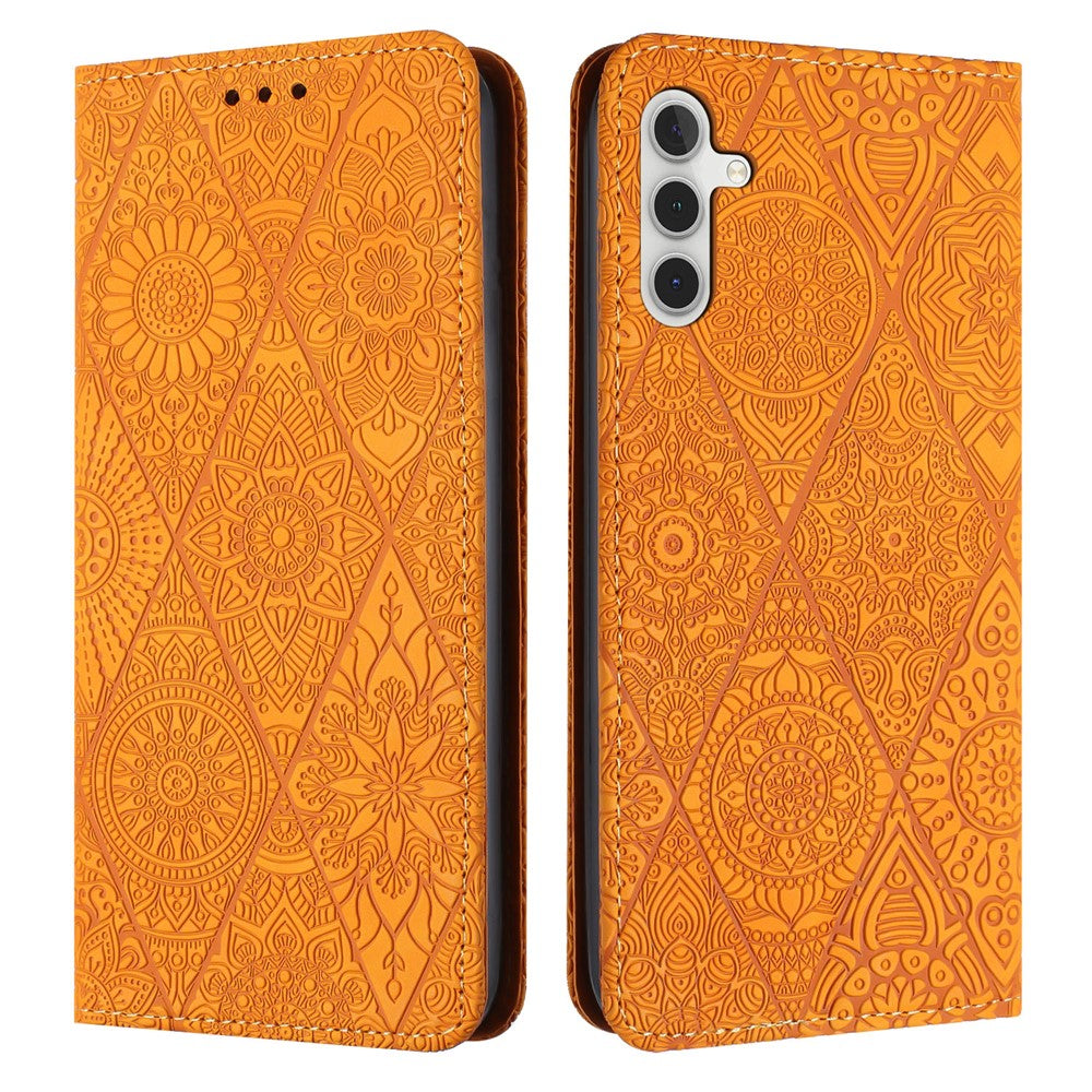 Samsung Galaxy S26-skal med präglad blomma, plånboksfodral i läder, mobilfodral