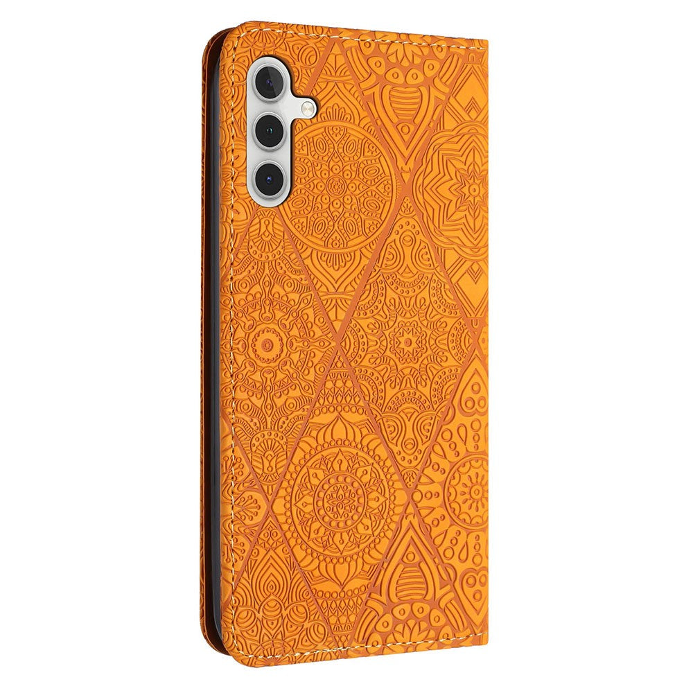 Samsung Galaxy S26-skal med präglad blomma, plånboksfodral i läder, mobilfodral