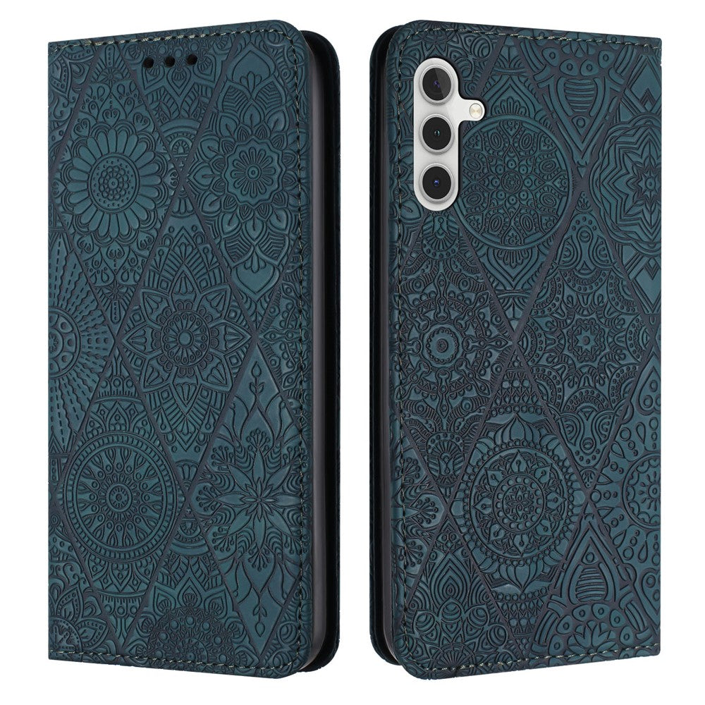 Samsung Galaxy S26-skal med präglad blomma, plånboksfodral i läder, mobilfodral