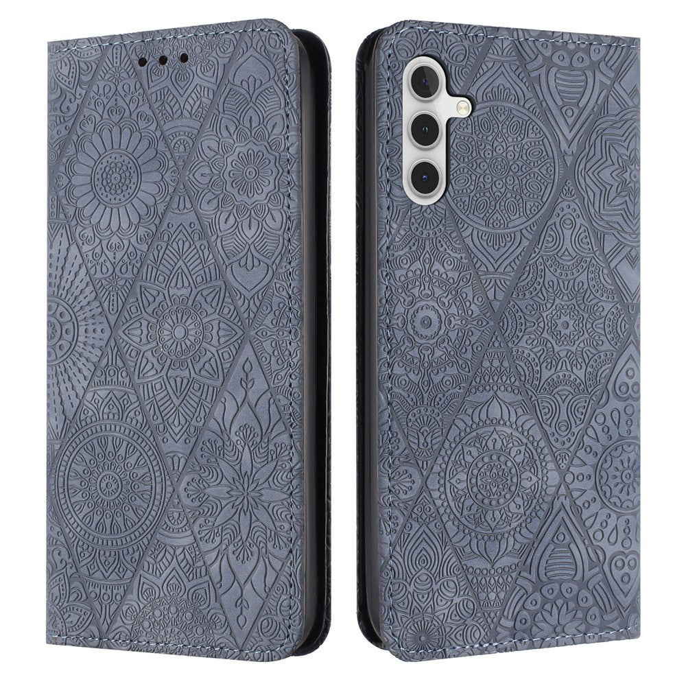 Samsung Galaxy S26-skal med präglad blomma, plånboksfodral i läder, mobilfodral