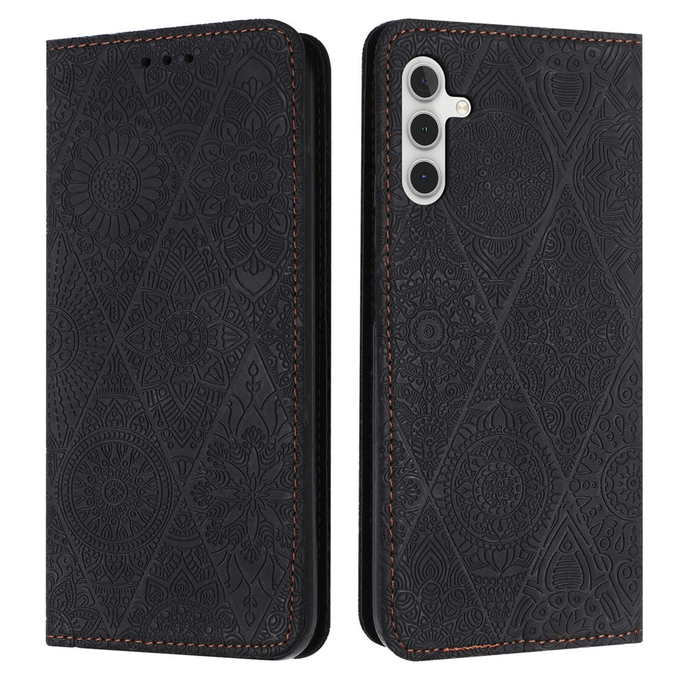 Samsung Galaxy S26-skal med präglad blomma, plånboksfodral i läder, mobilfodral