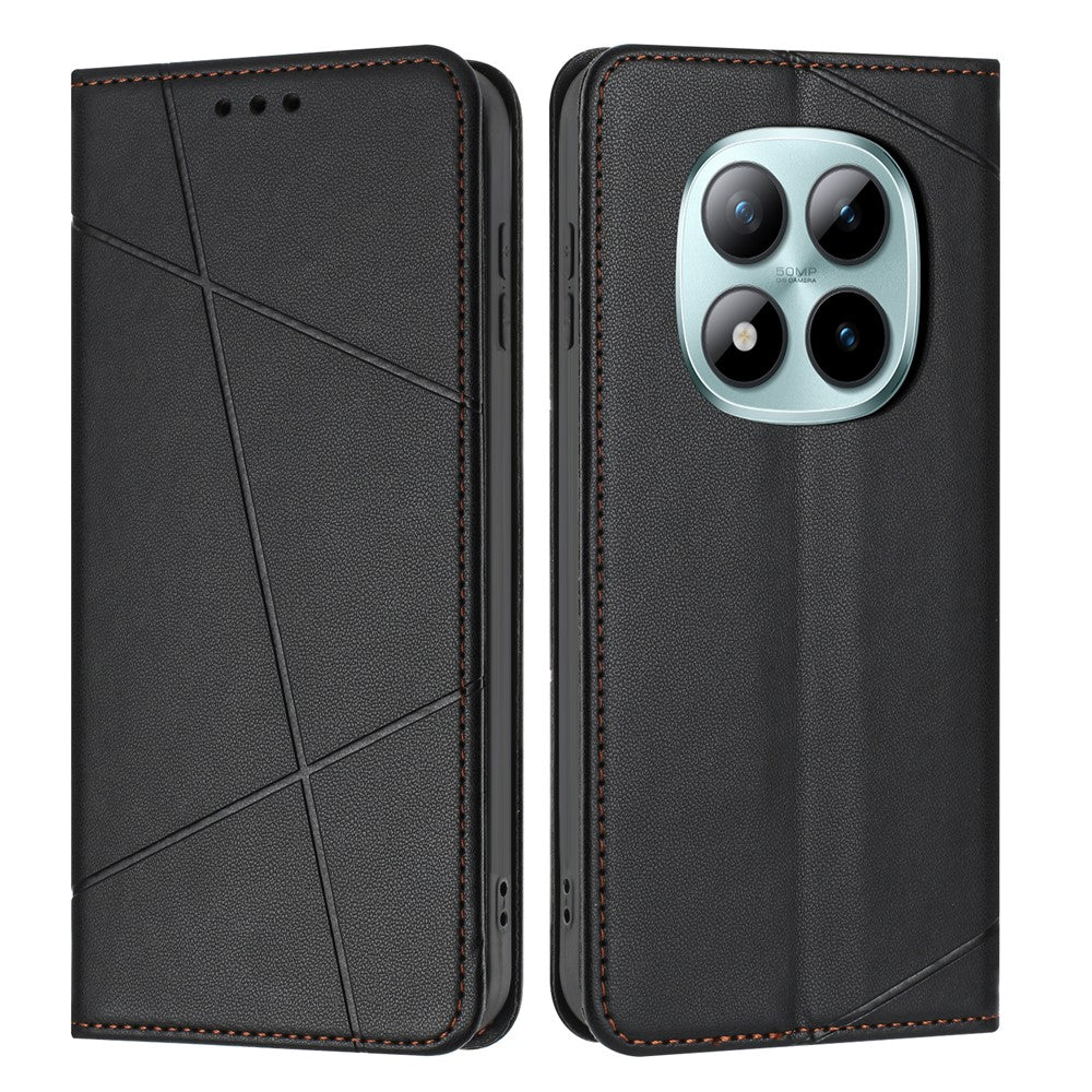 For Xiaomi Redmi Note 15 Pro 4G (Global) Wallet Case Line Imprinted Leather Stand Phone Cover with Wrist Strap