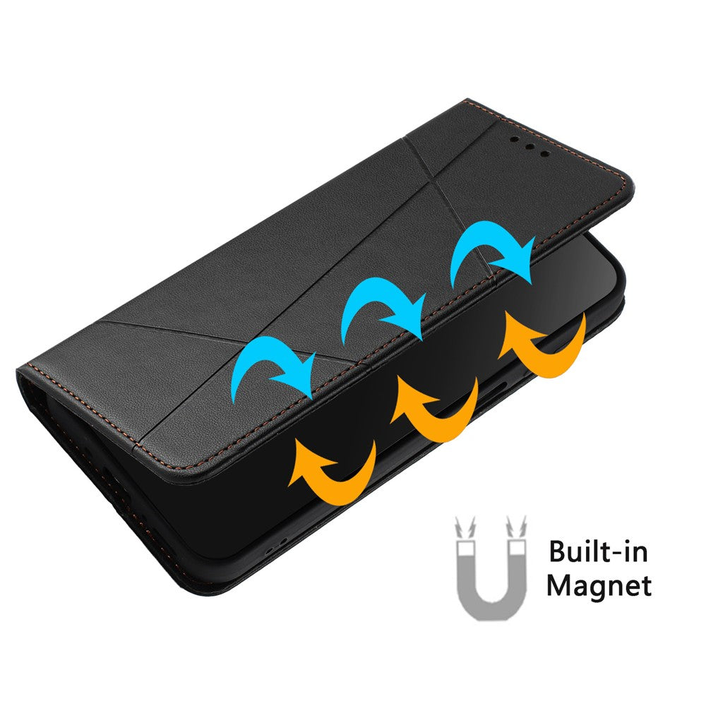 For Xiaomi Redmi Note 15 Pro 4G (Global) Wallet Case Line Imprinted Leather Stand Phone Cover with Wrist Strap