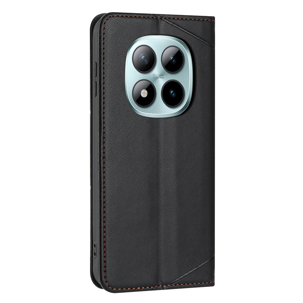 For Xiaomi Redmi Note 15 Pro 4G (Global) Wallet Case Line Imprinted Leather Stand Phone Cover with Wrist Strap