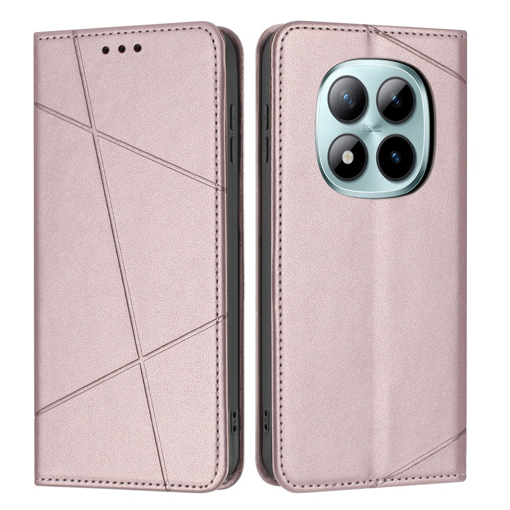 For Xiaomi Redmi Note 15 Pro 4G (Global) Wallet Case Line Imprinted Leather Stand Phone Cover with Wrist Strap