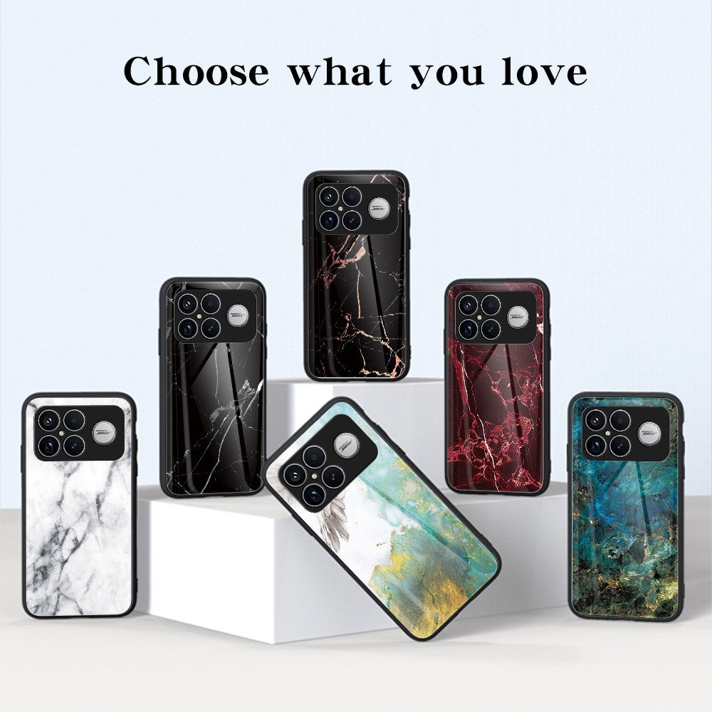 Phone Case For Xiaomi Poco F8 Ultra  /  Redmi K90 Pro Max 5G Marble Pattern Tempered Glass + PC + TPU Protective Phone Cover