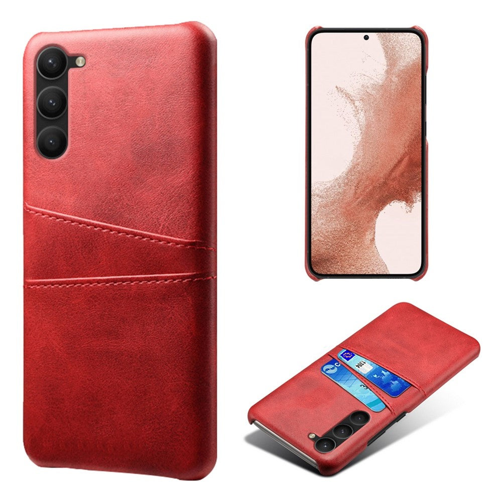 For Samsung Galaxy S23 Dual Card Slots PU Leather Coated PC Cover Bump Proof Protective Phone Case