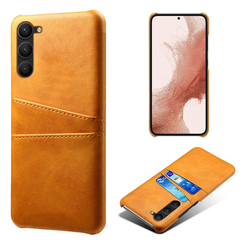 For Samsung Galaxy S23 Dual Card Slots PU Leather Coated PC Cover Bump Proof Protective Phone Case