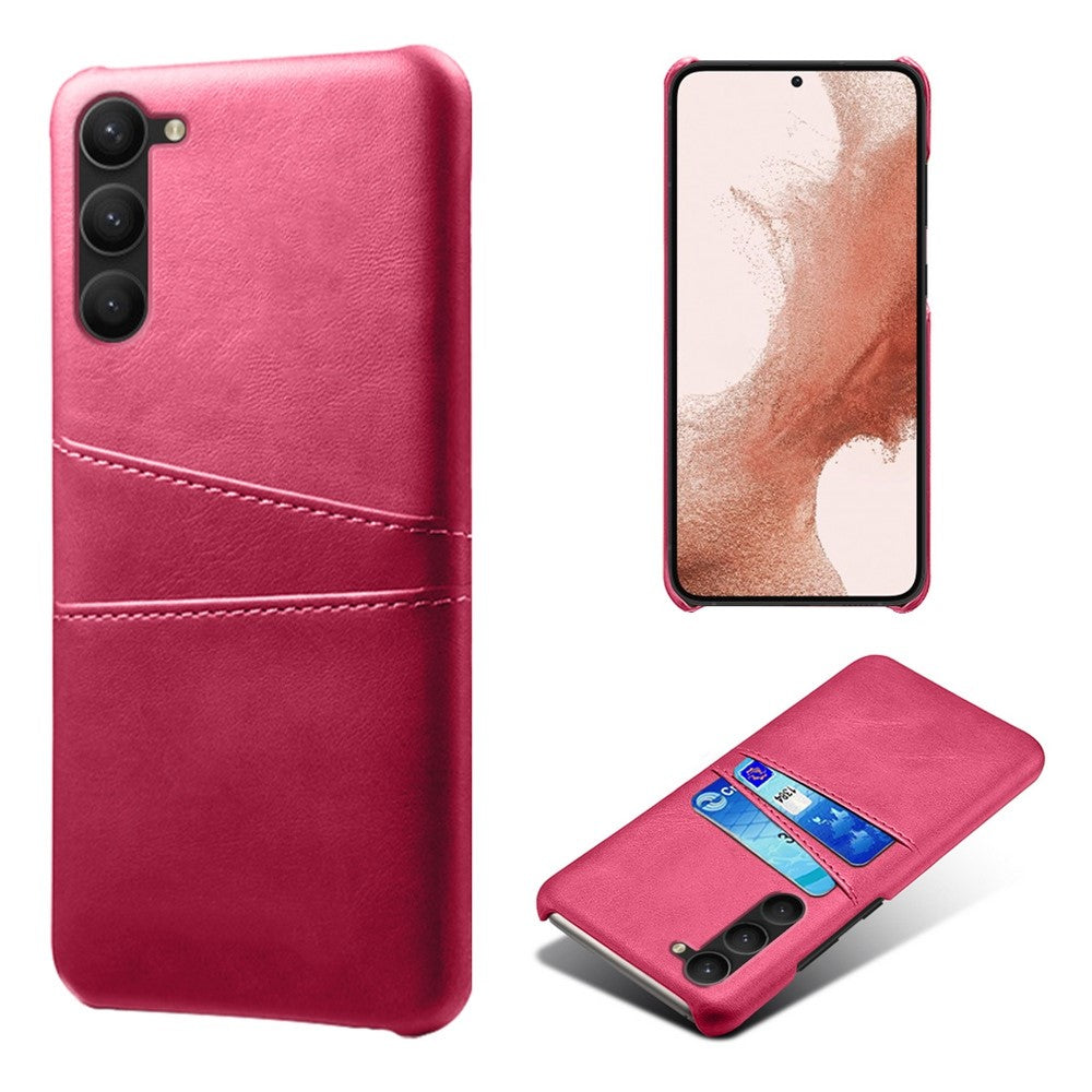 For Samsung Galaxy S23 Dual Card Slots PU Leather Coated PC Cover Bump Proof Protective Phone Case