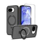 For Google Pixel 10a Magnetic Case Matte Liquid Silicone TPU Shockproof Phone Cover with Kickastand and Tempered Glass