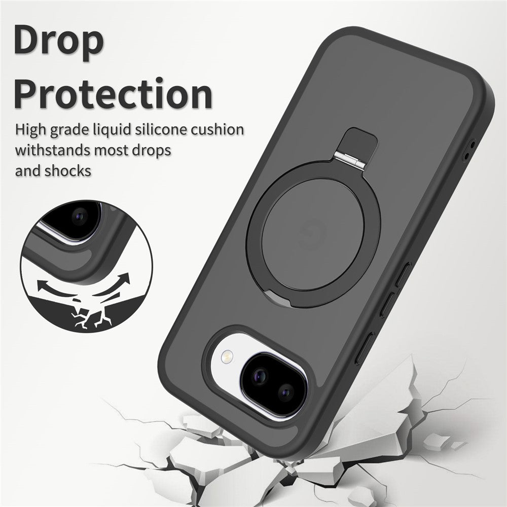 For Google Pixel 10a Magnetic Case Matte Liquid Silicone TPU Shockproof Phone Cover with Kickastand and Tempered Glass