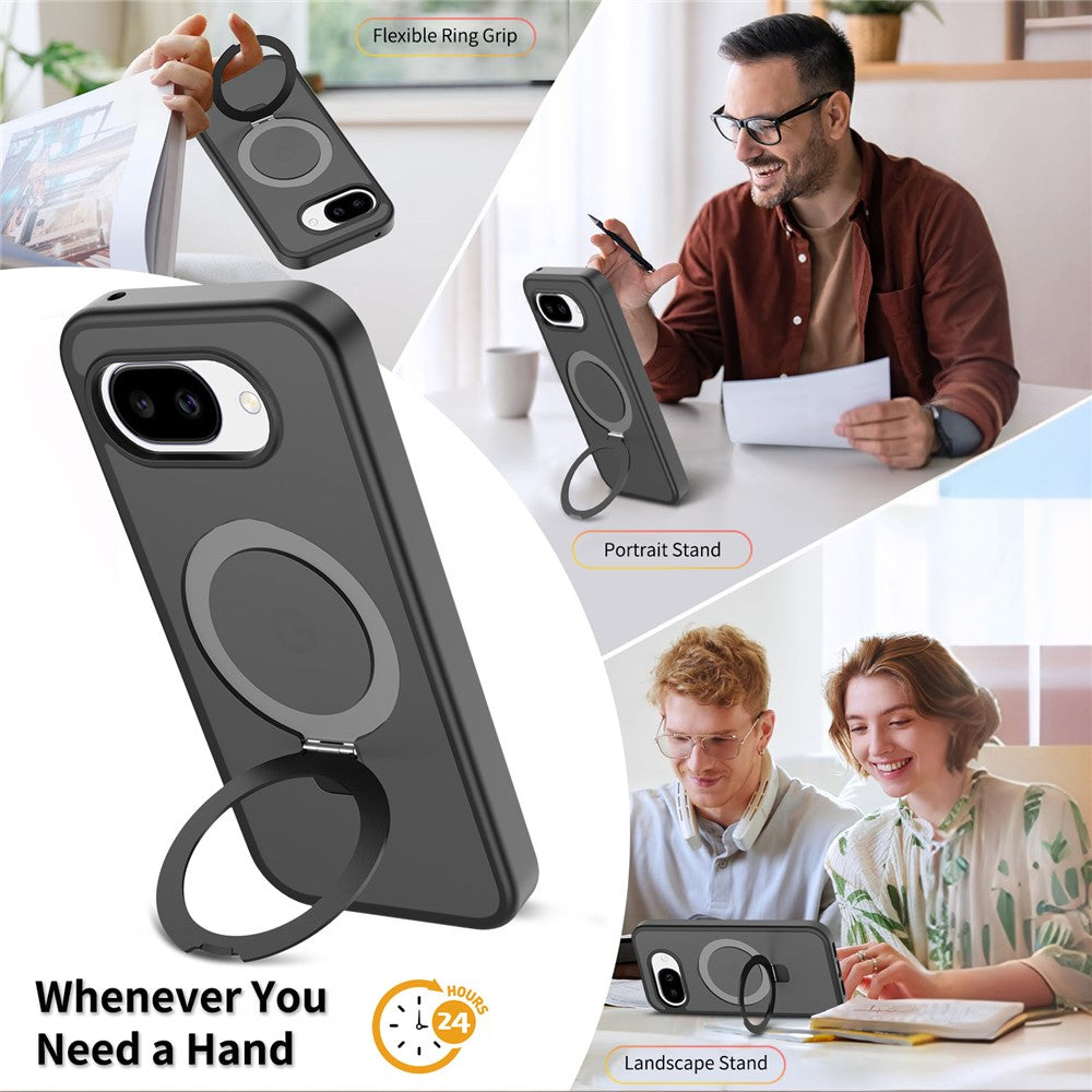For Google Pixel 10a Magnetic Case Matte Liquid Silicone TPU Shockproof Phone Cover with Kickastand and Tempered Glass