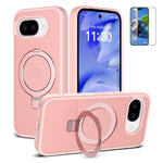 For Google Pixel 10a Magnetic Case Matte Liquid Silicone TPU Shockproof Phone Cover with Kickastand and Tempered Glass