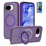 For Google Pixel 10a Magnetic Case Matte Liquid Silicone TPU Shockproof Phone Cover with Kickastand and Tempered Glass