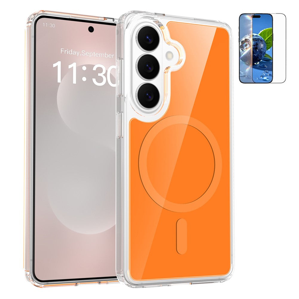 Samsung Galaxy S26 Magnetiskt Skal TPU PC Genomskinligt mobilskal med Explosionssäkert Härdat Glas