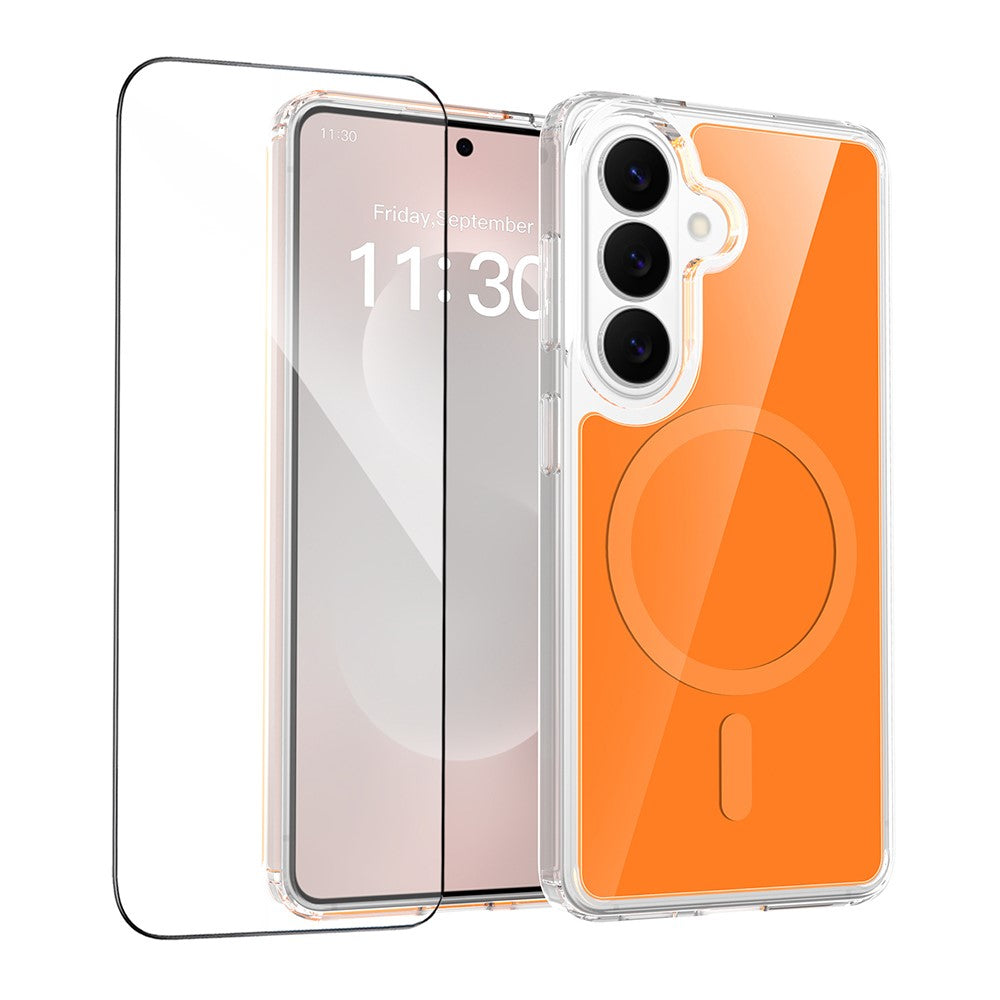 Samsung Galaxy S26 Magnetiskt Skal TPU PC Genomskinligt mobilskal med Explosionssäkert Härdat Glas