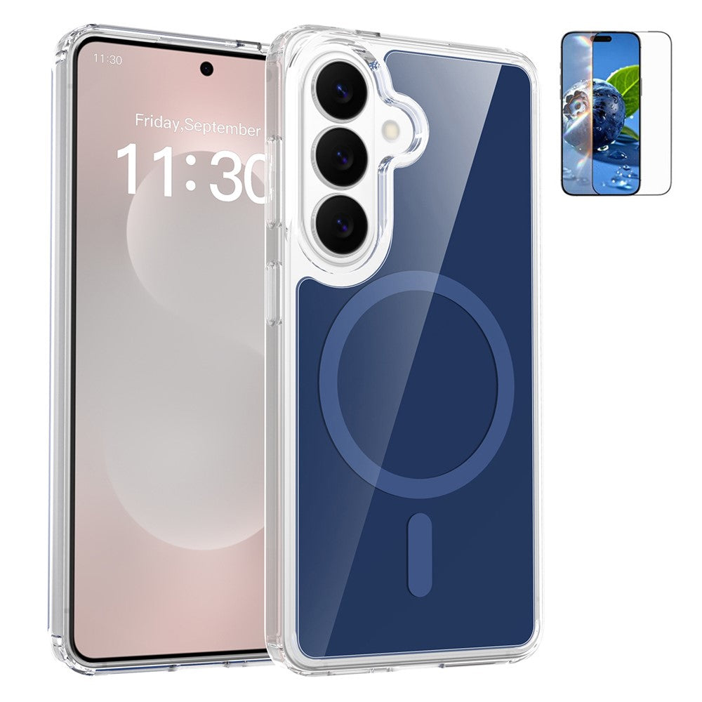 Samsung Galaxy S26 Magnetiskt Skal TPU PC Genomskinligt mobilskal med Explosionssäkert Härdat Glas