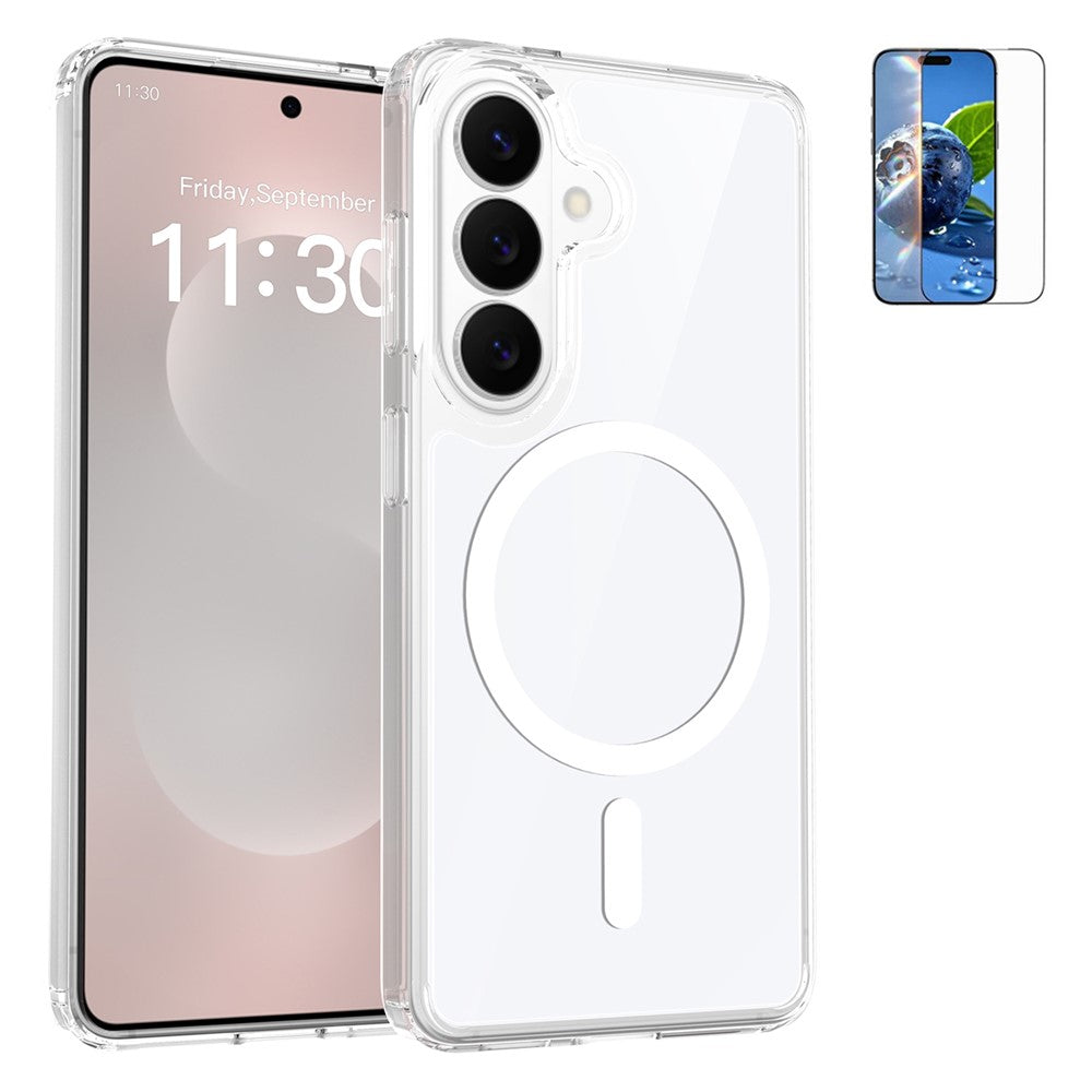 Samsung Galaxy S26 Magnetiskt Skal TPU PC Genomskinligt mobilskal med Explosionssäkert Härdat Glas