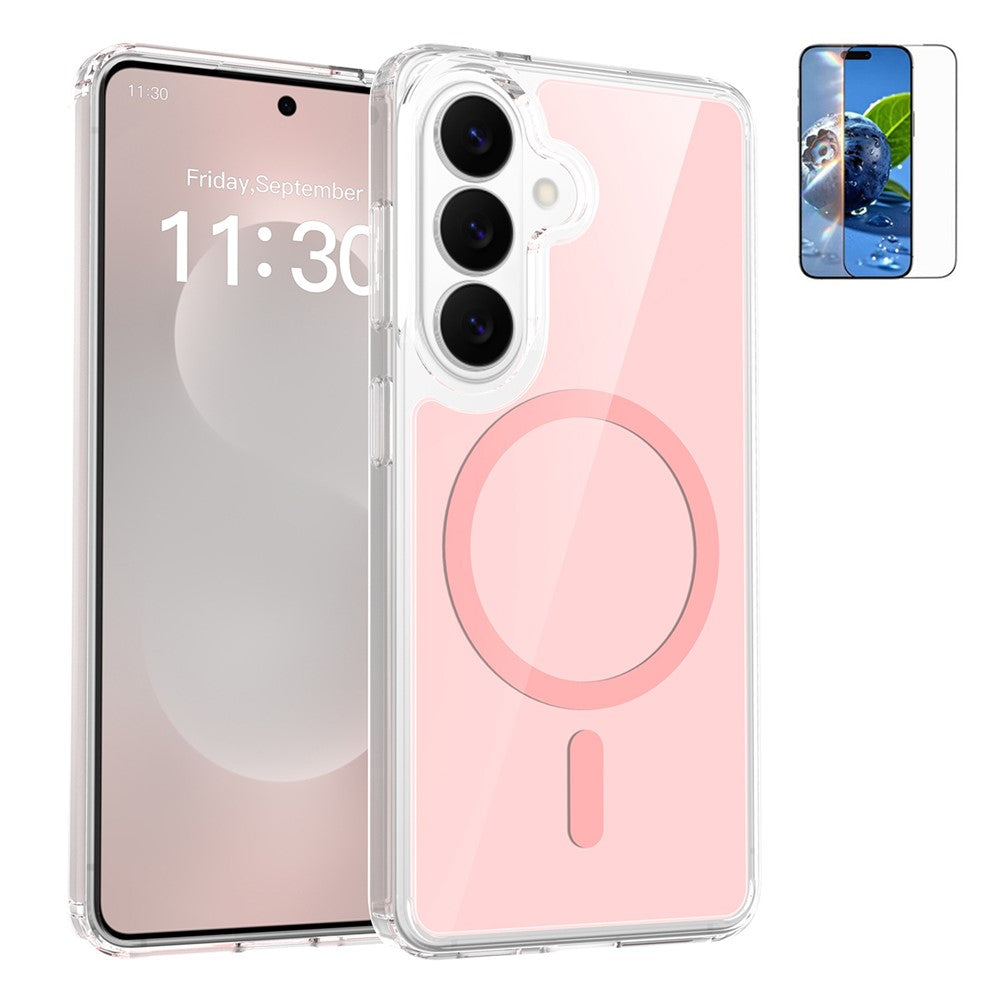 For Samsung Galaxy S26 Magnetic Case TPU PC Clear Phone Cover with Explosion-Proof Tempered Glass