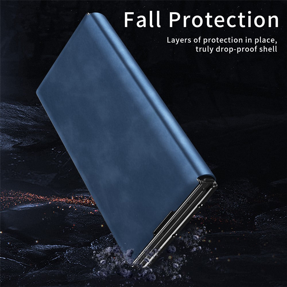 For Samsung Galaxy Z TriFold 5G Case Kickstand Nappa Texture Leather + PC Phone Cover