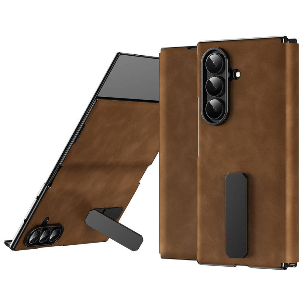 For Samsung Galaxy Z TriFold 5G Case Kickstand Nappa Texture Leather + PC Phone Cover