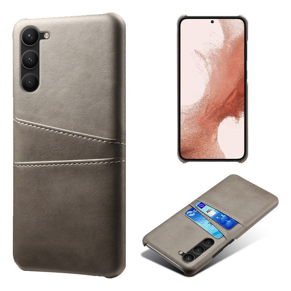 For Samsung Galaxy S23+ Dual Card Slots PU Leather Coated PC Cover Drop-proof Protective Phone Case