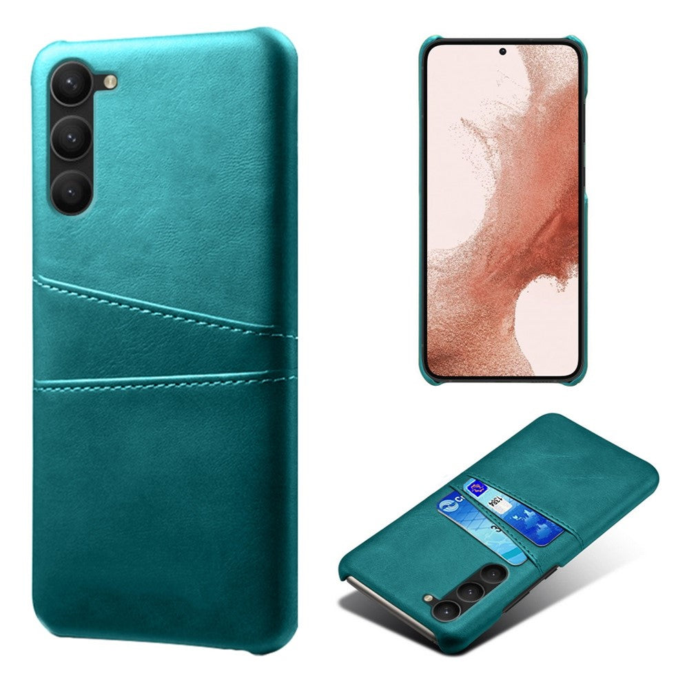 For Samsung Galaxy S23+ Dual Card Slots PU Leather Coated PC Cover Drop-proof Protective Phone Case