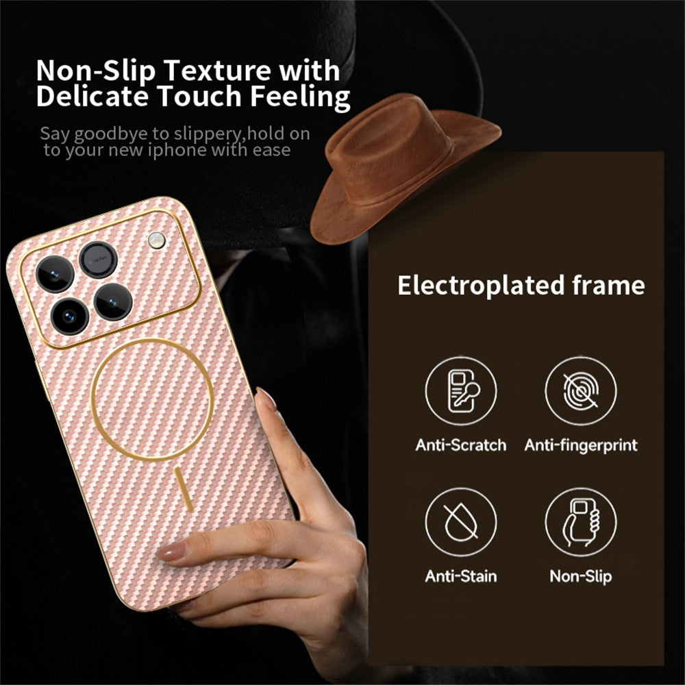 Phone Case For Honor Win 5G / Win RT 5G Carbon Fiber Textured Electroplated TPU Phone Back Cover