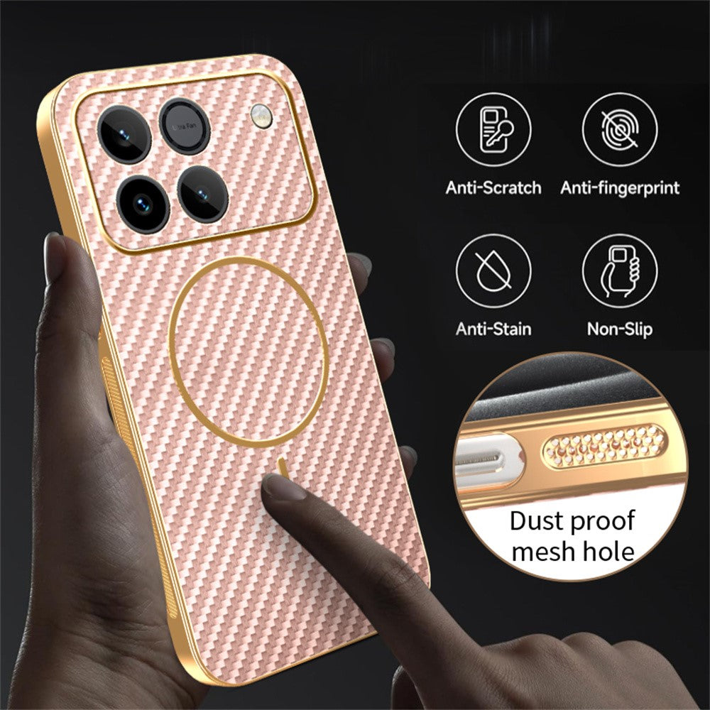 Phone Case For Honor Win 5G / Win RT 5G Carbon Fiber Textured Electroplated TPU Phone Back Cover