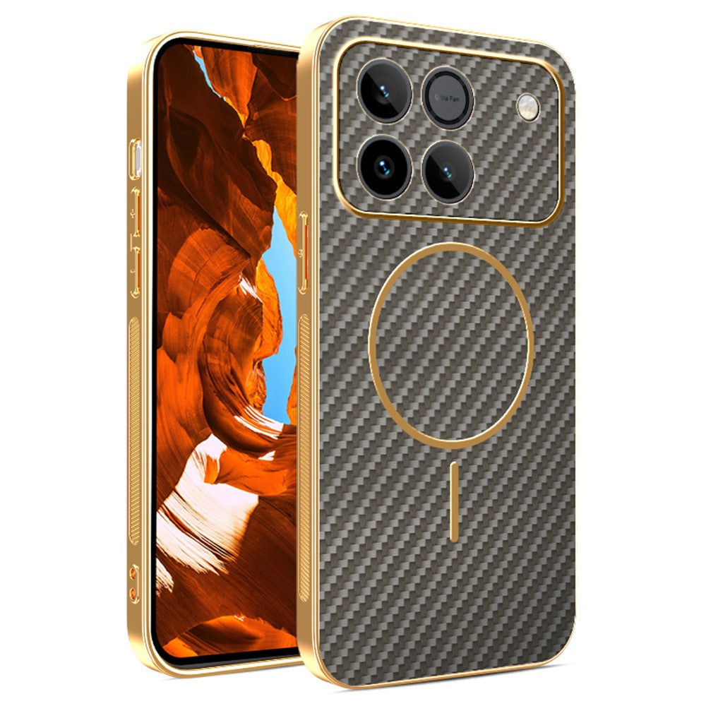 Phone Case For Honor Win 5G / Win RT 5G Carbon Fiber Textured Electroplated TPU Phone Back Cover