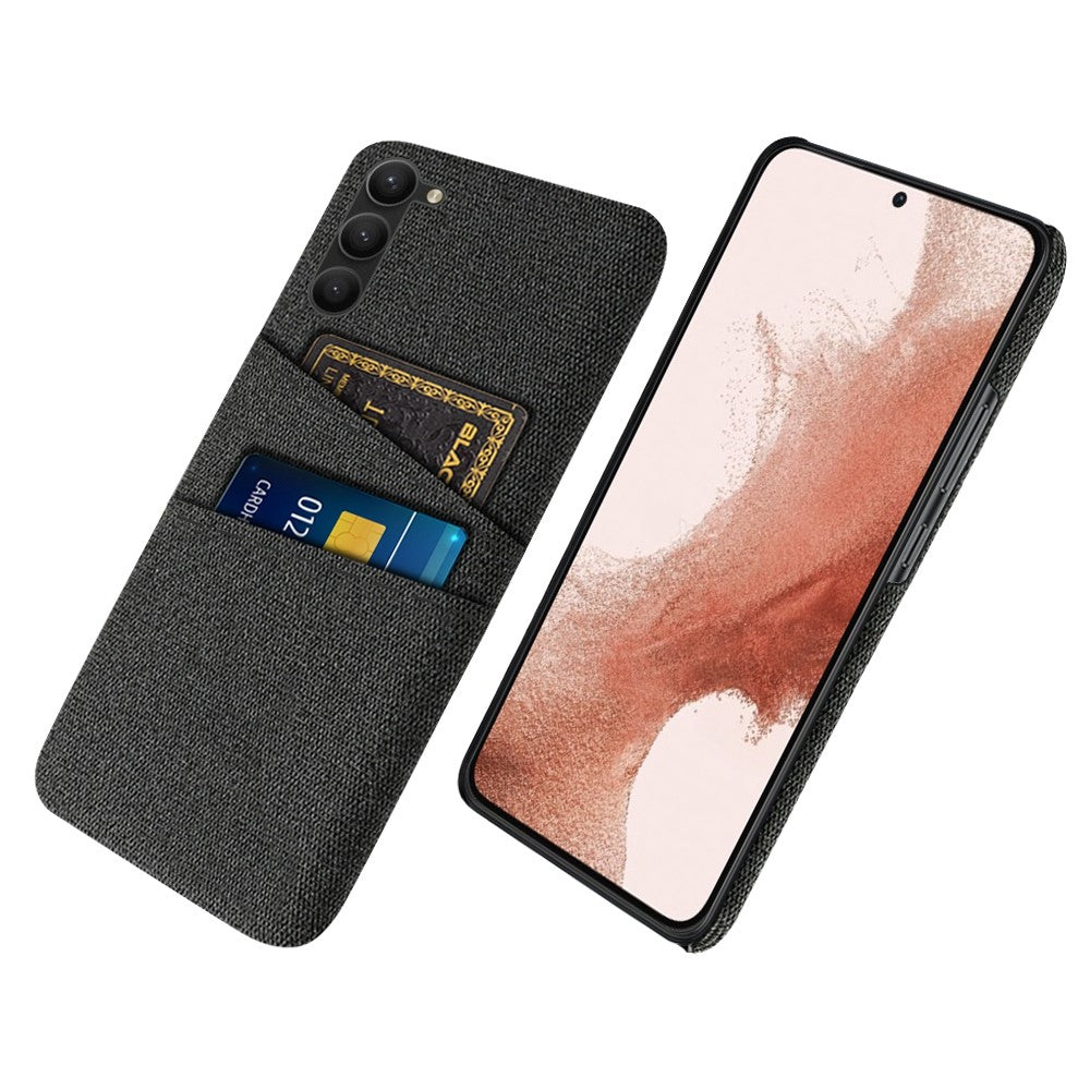 For Samsung Galaxy S23+ Cloth Texture Phone Case Dual Card Slots Hard PC Phone Back Cover