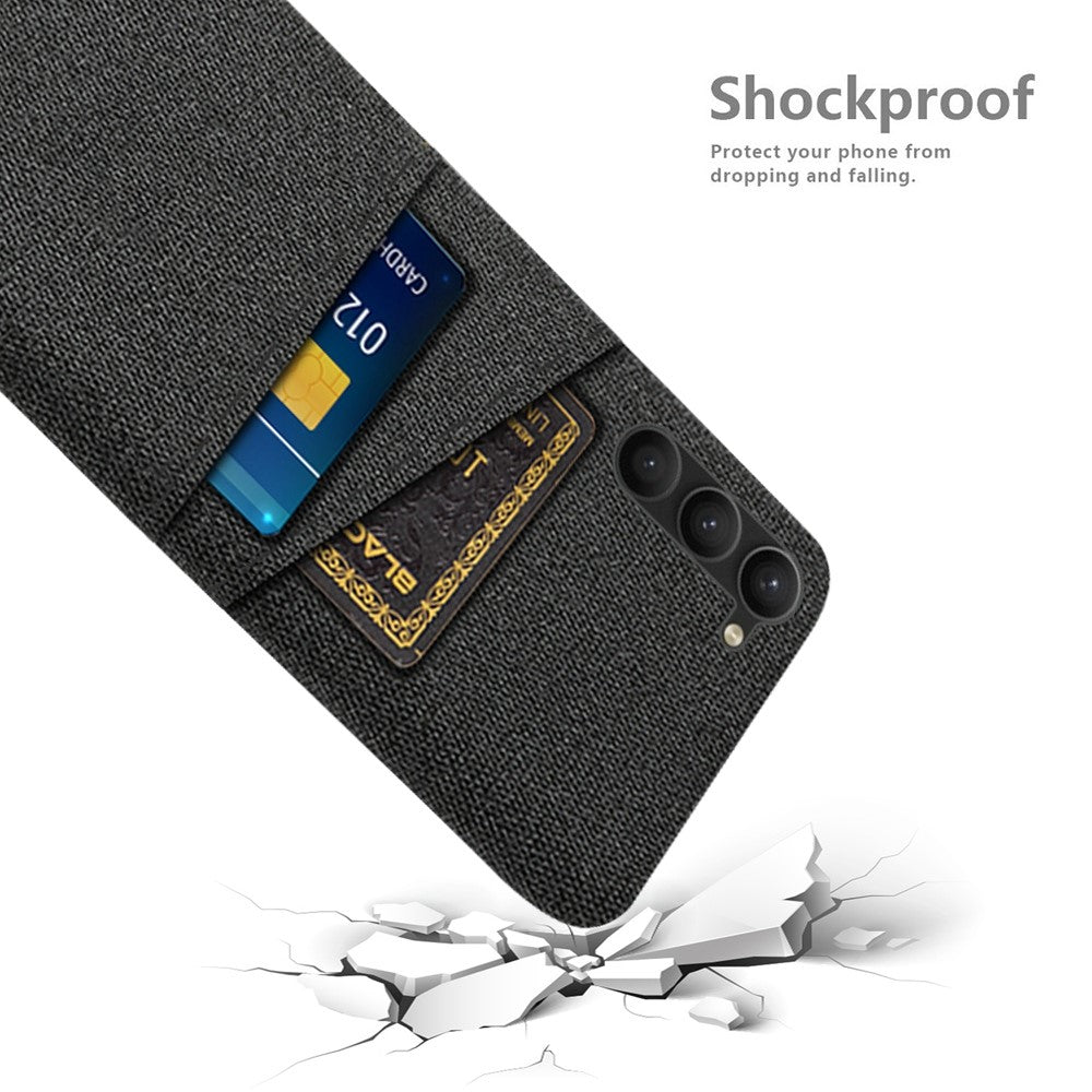 For Samsung Galaxy S23+ Cloth Texture Phone Case Dual Card Slots Hard PC Phone Back Cover