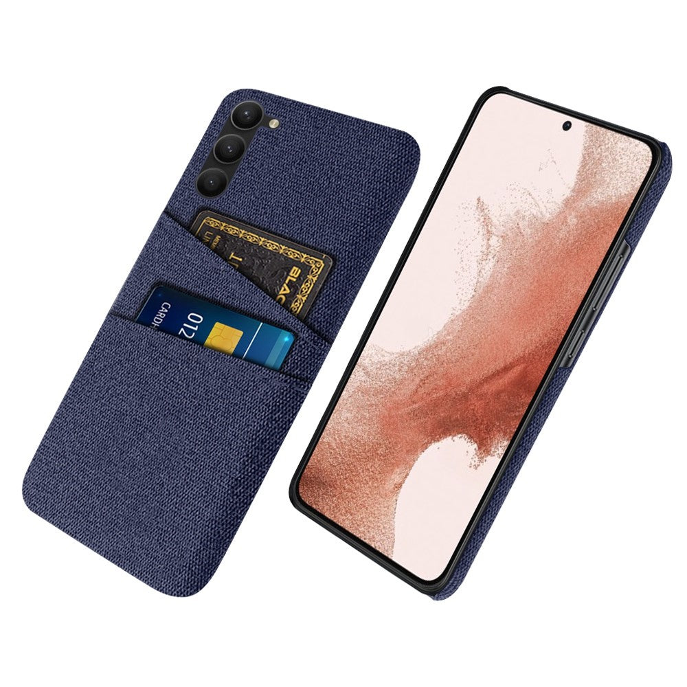 For Samsung Galaxy S23+ Cloth Texture Phone Case Dual Card Slots Hard PC Phone Back Cover
