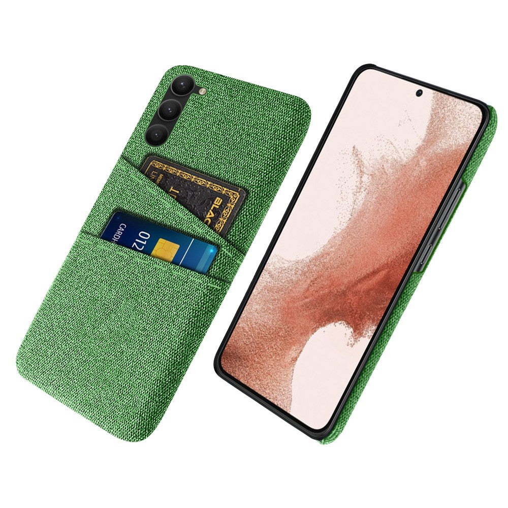 For Samsung Galaxy S23+ Cloth Texture Phone Case Dual Card Slots Hard PC Phone Back Cover