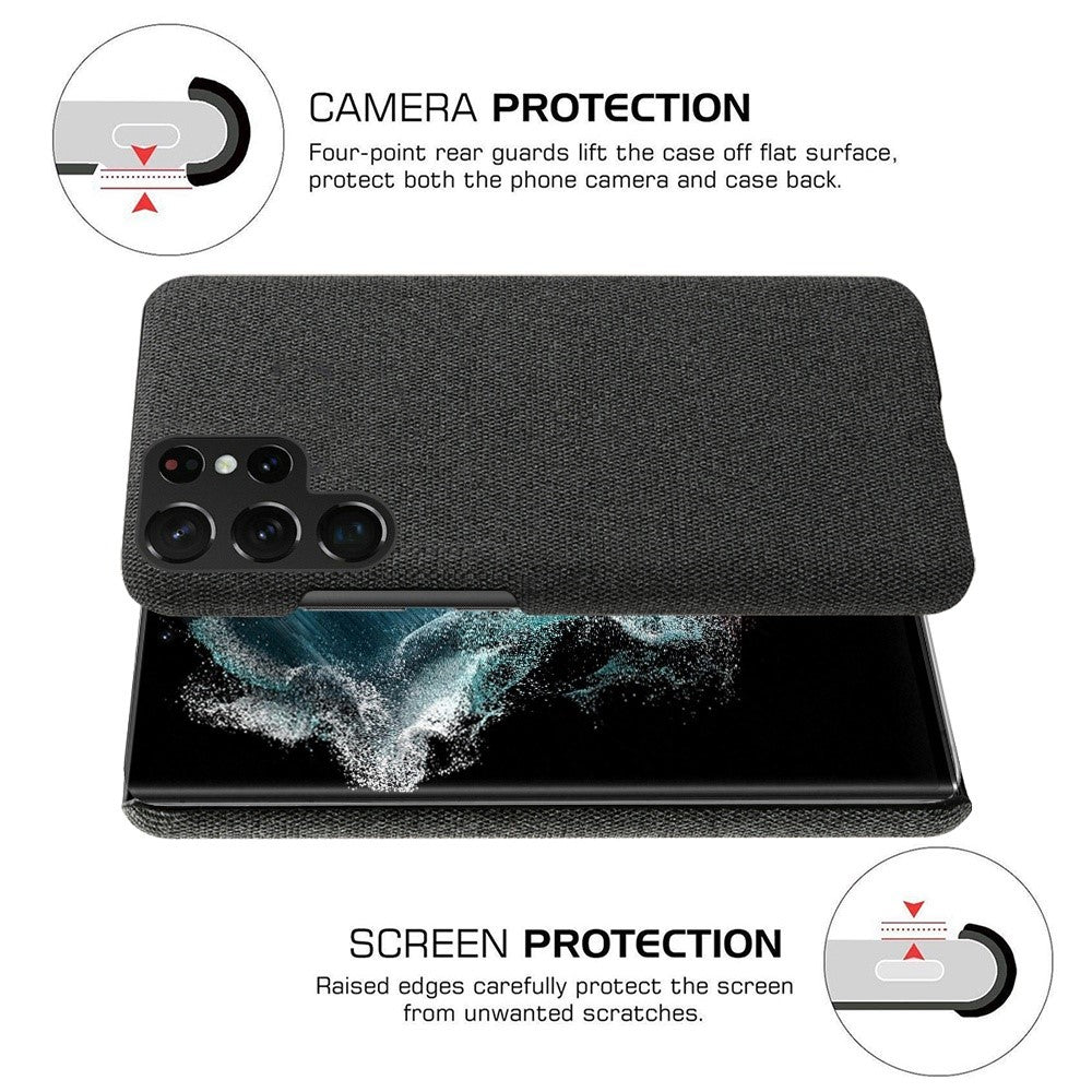 For Samsung Galaxy S23 Ultra Solid Color Hard PC Back Case Cloth Texture Anti-drop Phone Cover