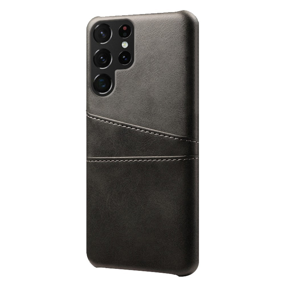 Samsung Galaxy S23 Ultra Dubbla Kortplatser Reptåligt mobilskal PU-läderbelagt Hårt PC-fodral