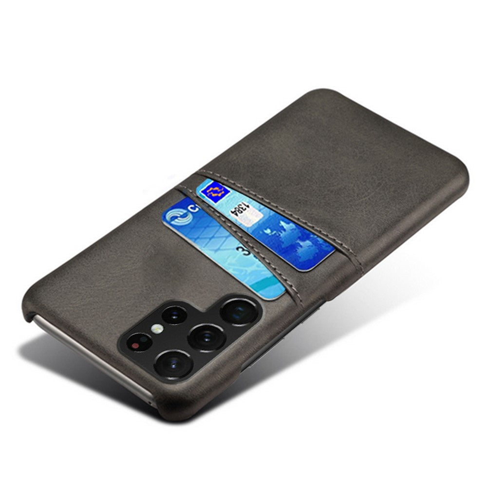 Samsung Galaxy S23 Ultra Dubbla Kortplatser Reptåligt mobilskal PU-läderbelagt Hårt PC-fodral