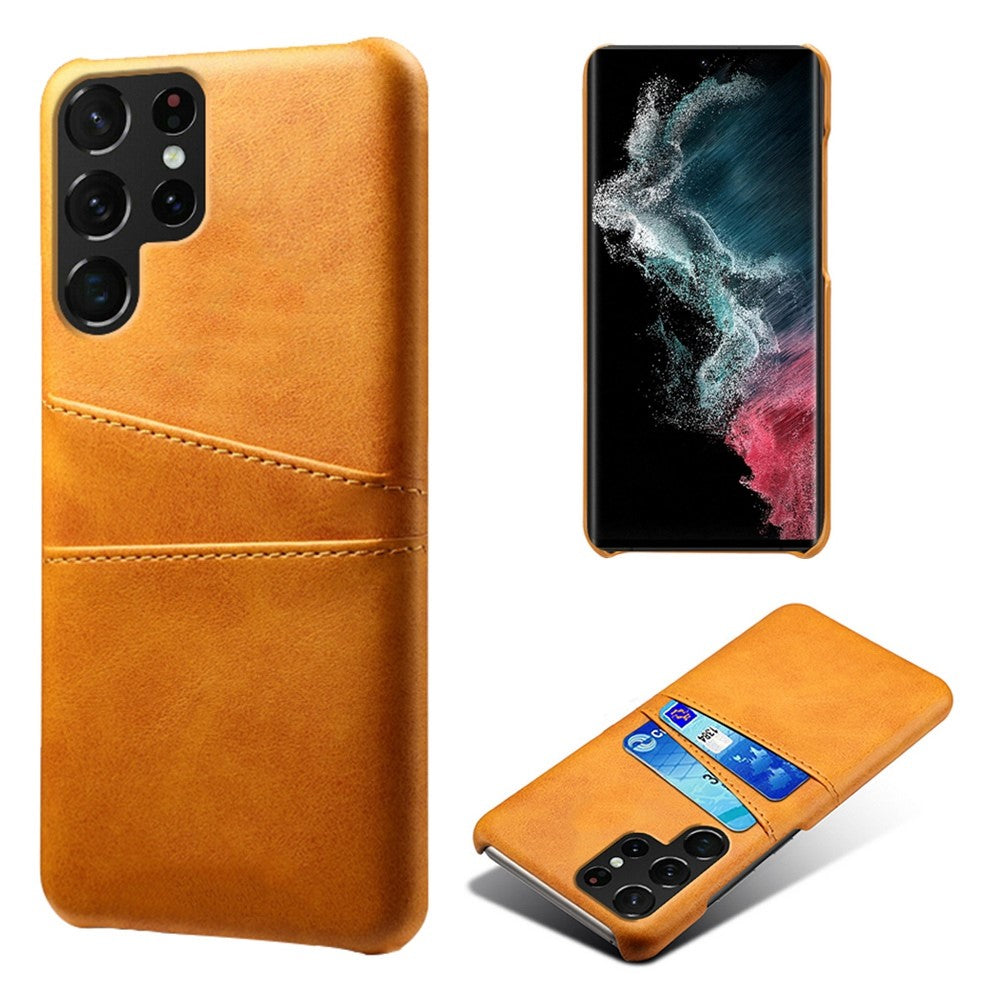 Samsung Galaxy S23 Ultra Dubbla Kortplatser Reptåligt mobilskal PU-läderbelagt Hårt PC-fodral