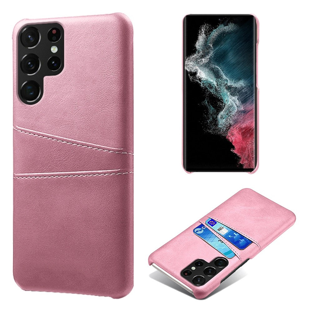 Samsung Galaxy S23 Ultra Dubbla Kortplatser Reptåligt mobilskal PU-läderbelagt Hårt PC-fodral