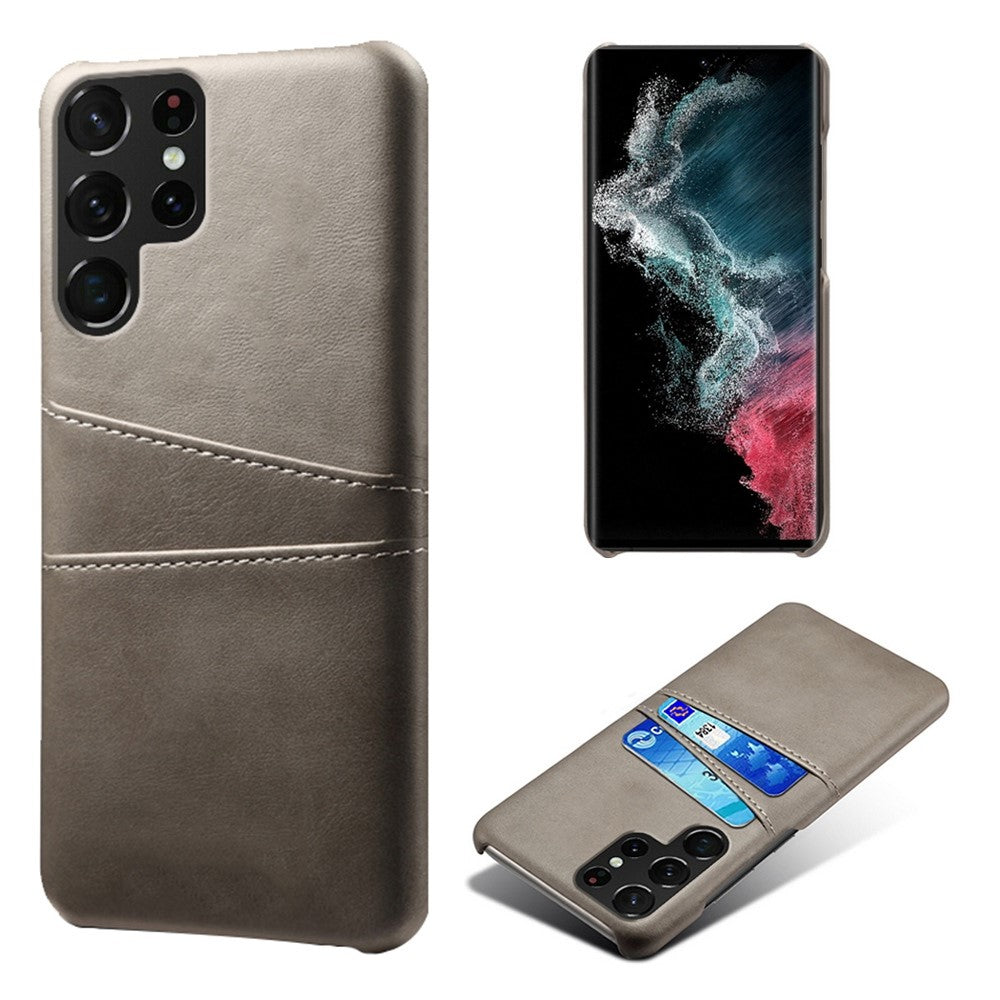 Samsung Galaxy S23 Ultra Dubbla Kortplatser Reptåligt mobilskal PU-läderbelagt Hårt PC-fodral