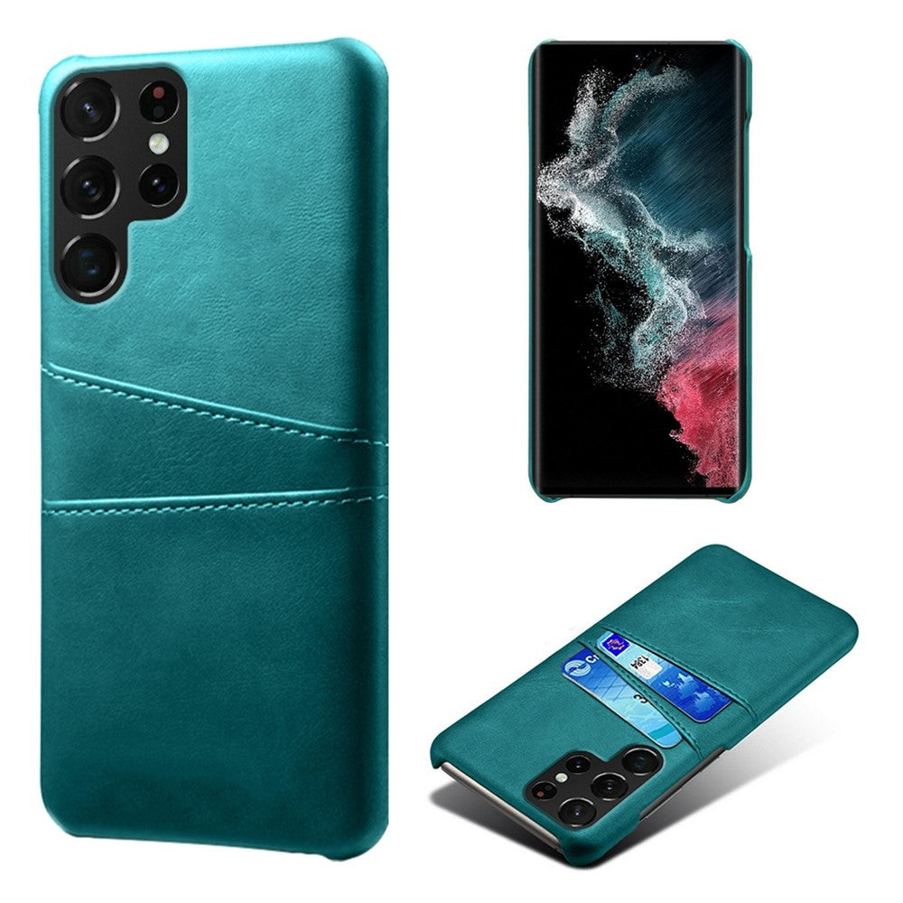 Samsung Galaxy S23 Ultra Dubbla Kortplatser Reptåligt mobilskal PU-läderbelagt Hårt PC-fodral